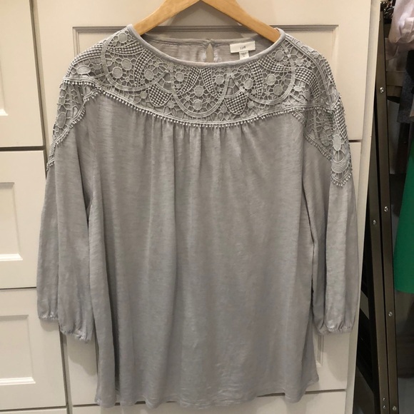 J. Jill Tops - J Jill gray t shirt embellished work across neckline and shoulders. XL